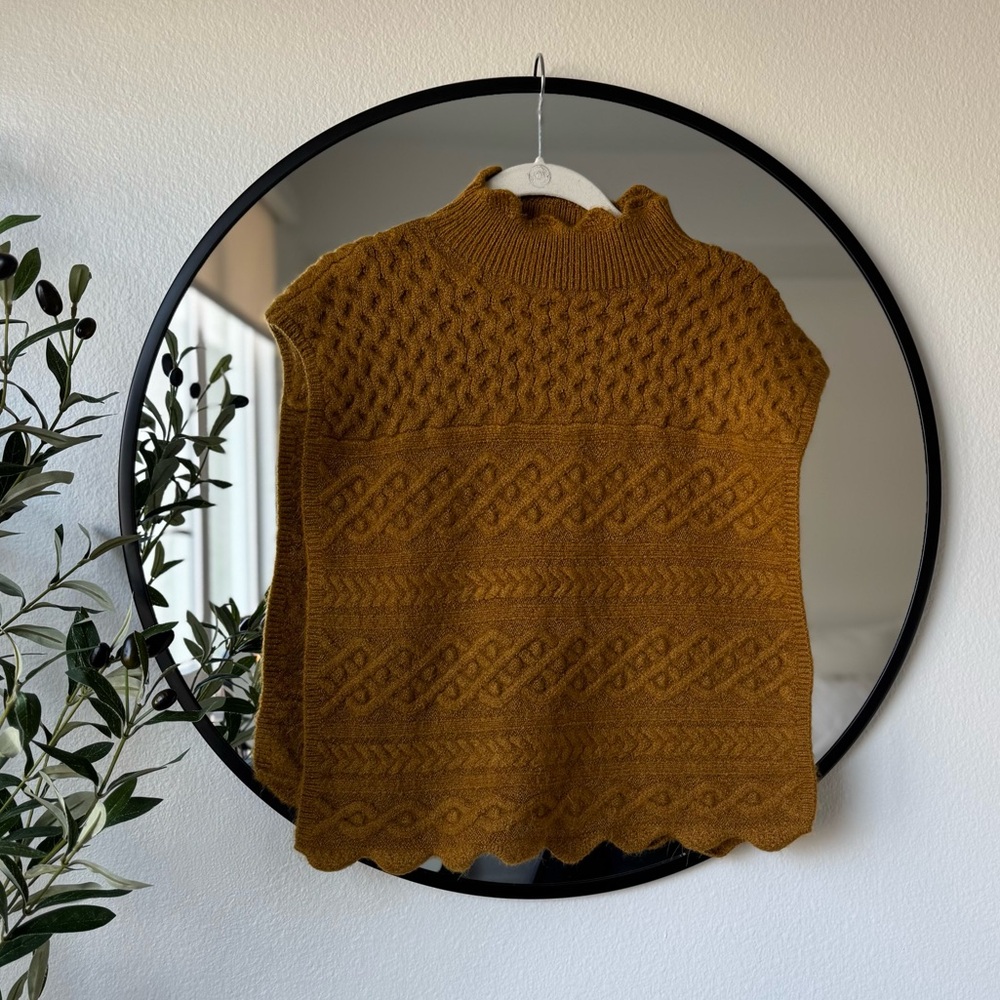 Zara Mustard Brown High Neck Sweater Vest with Intricate Knit Patterns, M - Picture 4 of 5